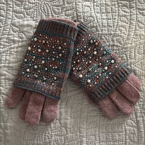Coco + Carmen Pink and Green Beaded Mittens